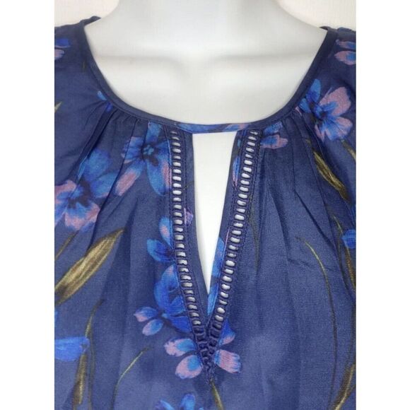 GREYLIN Sleeveless Women Sz L Stitch Fix Silk Blouse Blue Floral Anthropology $8 - Picture 3 of 9